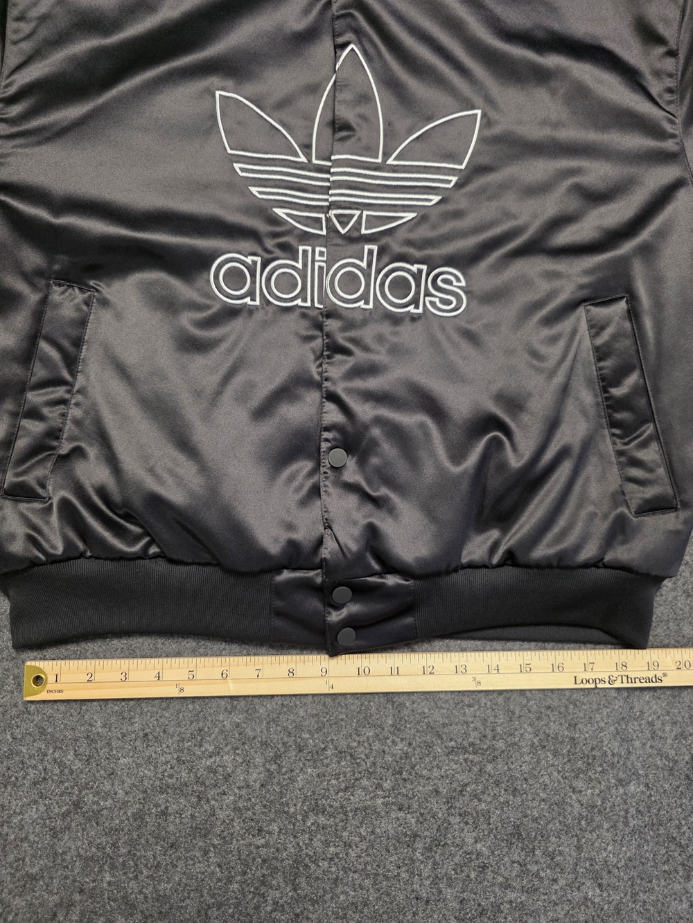 Adidas Men's Black Satin Bomber Jacket with White Trefoil Logo Size Medium - Picture 10 of 14